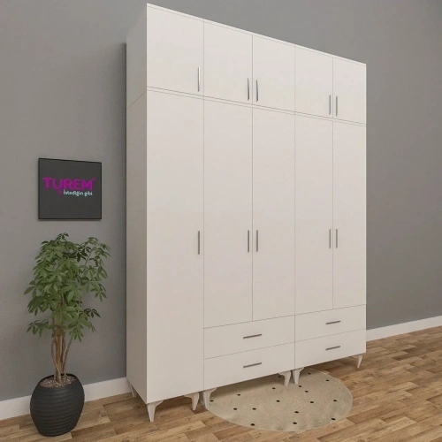 5 Kapılı Üstü Dolaplı Gardırop Mdf