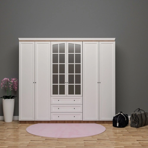 6 Kapılı Aynalı Gardrop Çıtalı Kapak