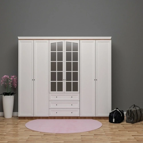 6 Kapılı Aynalı Gardrop Çıtalı Kapak Mdf