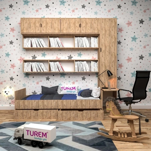 Akbatı Kitaplıklı Çalışma Masalı Karyola Suntalam