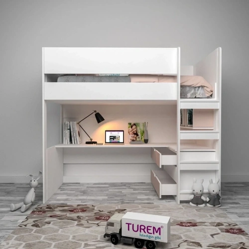 Alice Çalışma Masalı ve Şifonyerli Ranza Mdf