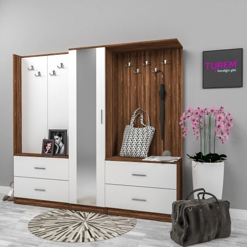 Bahar Çift Bloklu Aynalı Beyaz Portmanto