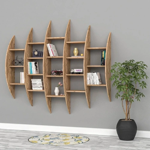 Bombe Raflı Kitaplık Mdf