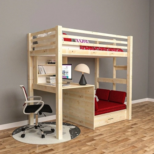 Çalışma Masalı Doğal Ahşap Ranza Mdf