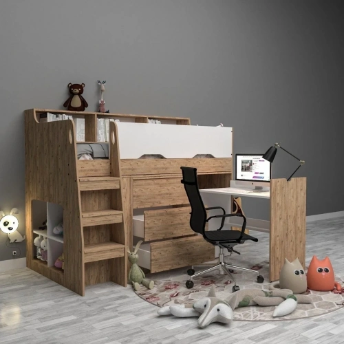 Cave Çalışma Masalı Ranza Mdf