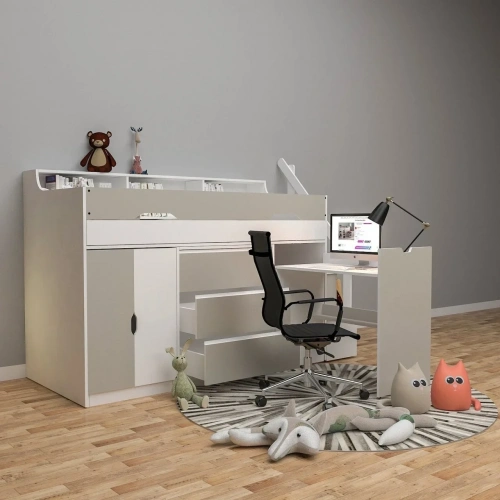 Cave Çalışma Masalı Yandan Merdivenli Ranza Mdf