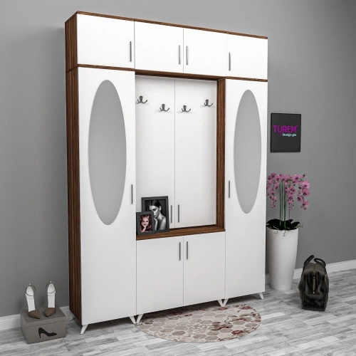 Çift Bloklu Üstü Dolaplı Portmanto