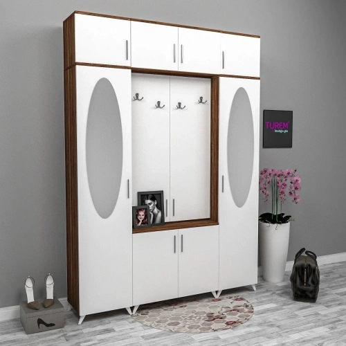 Çift Bloklu Üstü Dolaplı Portmanto Mdf