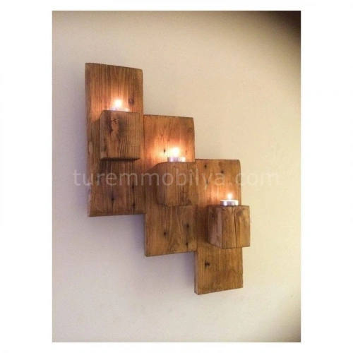 Doğal Ahşap Duvar Mumluk