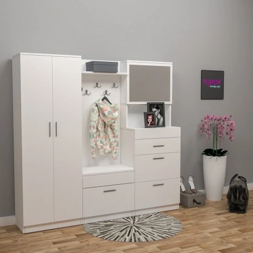 Evistro Aynalı Krem Gordoba Portmanto Mdf