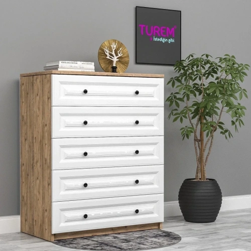 Gül 5 Çekmeceli Şifonyer Membran Kapak Mdf