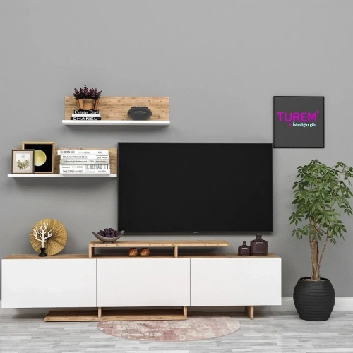 Kar Beyaz Üst Raflı Tv Ünitesi Mdf