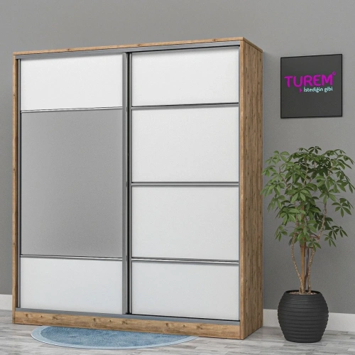 Kare Sürgülü Aynalı Gardrop Suntalam