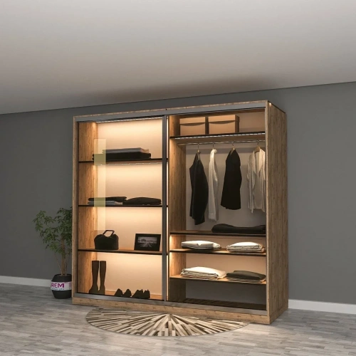 Lagina Reflekte Camlı Sürgülü Gardırop Mdf