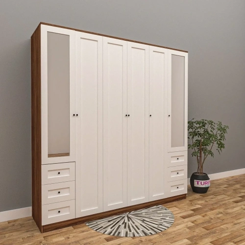 Lilya 6 Kapılı Çıtalı Kapak Gardrop Mdf