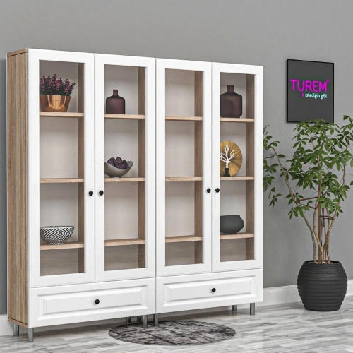 Papatya Membran Camlı Vitrin Mdf