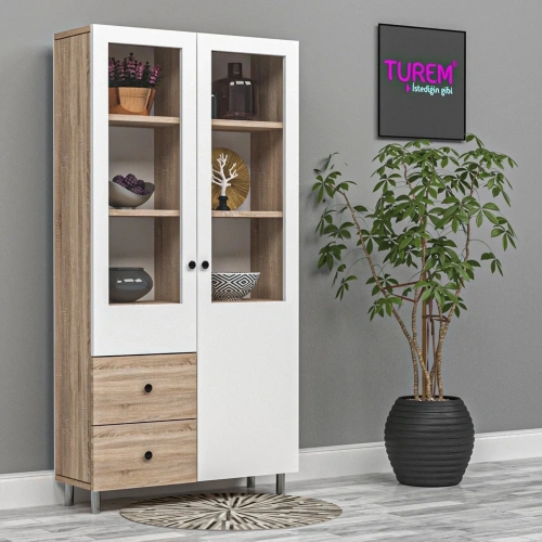 Prizma Camlı Vitrin Mdf