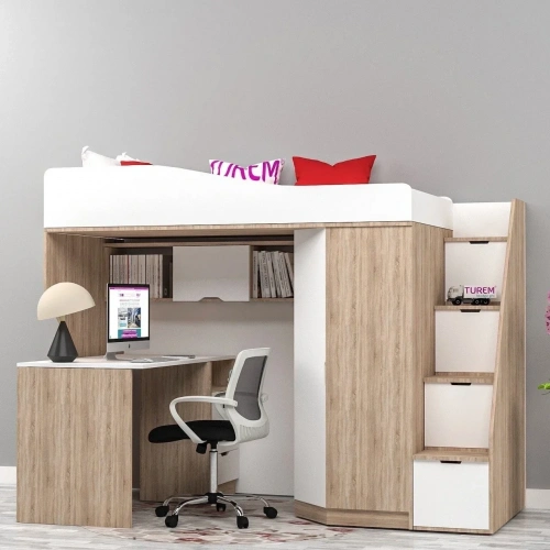 Turkuaz Dolaplı Ranza Mdf