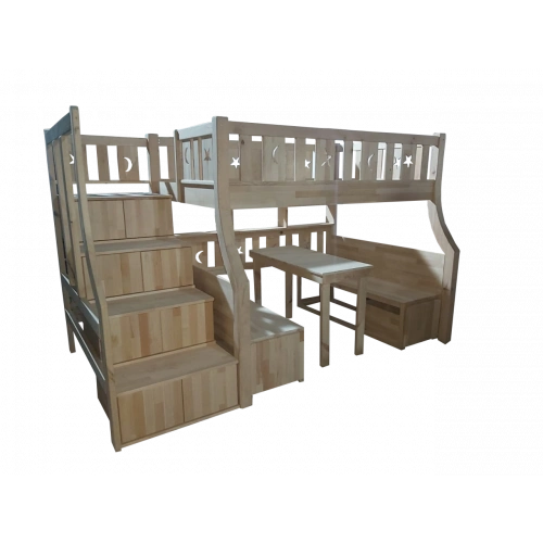 Yandan Merdivenli Bank Doğal Ahşap Ranza