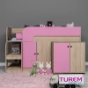 Pink Çalışma Masalı Ranza Mdf