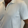 %100 Pamuk Şeritli Fermuarlı T-shirt Beyaz