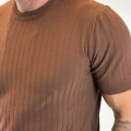 %100 Pamuk Triko Bisiklet Yaka T-shirt Kahve