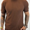 %100 Pamuk Triko Bisiklet Yaka T-shirt Kahve
