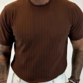 %100 Pamuk Triko Bisiklet Yaka T-shirt Kahve