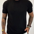 %100 Pamuk Triko Bisiklet Yaka T-shirt Siyah