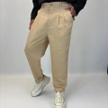 Double Paça Çizgili Pantolon Bej