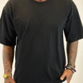 Açık Yaka Relax Fit T-shirt Siyah