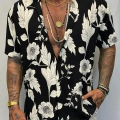Desenli Kısa Kol Gömlek Siyah