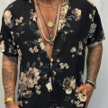 Desenli Kısa Kol Gömlek Siyah