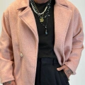 Fransız Cashmere Kruvaze Tek Düğme Kaban Pudra