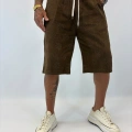 Gabardin Desenli Long Shorts Kahve