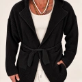 Long Knit Kapşonlu Hooded Cardigan Siyah