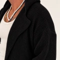 Long Knit Kapşonlu Hooded Cardigan Siyah