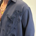 Özel Çiçek Nakış Detaylı Gömlek Lacivert