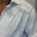 Pamuk Nakışlı Gömlek Açık Gri