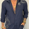 Pamuk Nakışlı Gömlek Lacivert