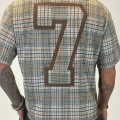 Plaid 7 V Yaka T-shirt Kahverengi Desenli
