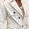 Pu Desenli Deri Trenchcoat Beyaz