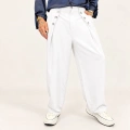 Rose Button Wide Leg Pileli Pantolon Beyaz