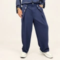 Rose Button Wide Leg Pileli Pantolon Lacivert