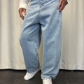 Süper Baggy Denim Pantolon Buz Mavi