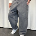 Süper Baggy Denim Pantolon Gri