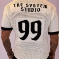 Triko Akrilik 99 V Yaka T-Shirt Beyaz - Siyah Yaka