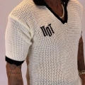 Triko Akrilik 99 V Yaka T-Shirt Beyaz - Siyah Yaka