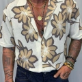 Triko Likralı Çiçek Desenli Gömlek Kahverengi