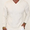 V-Line Cable Knit Kazak Ekru